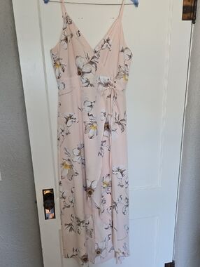 Pink Floral Wrap Hi Low Dress